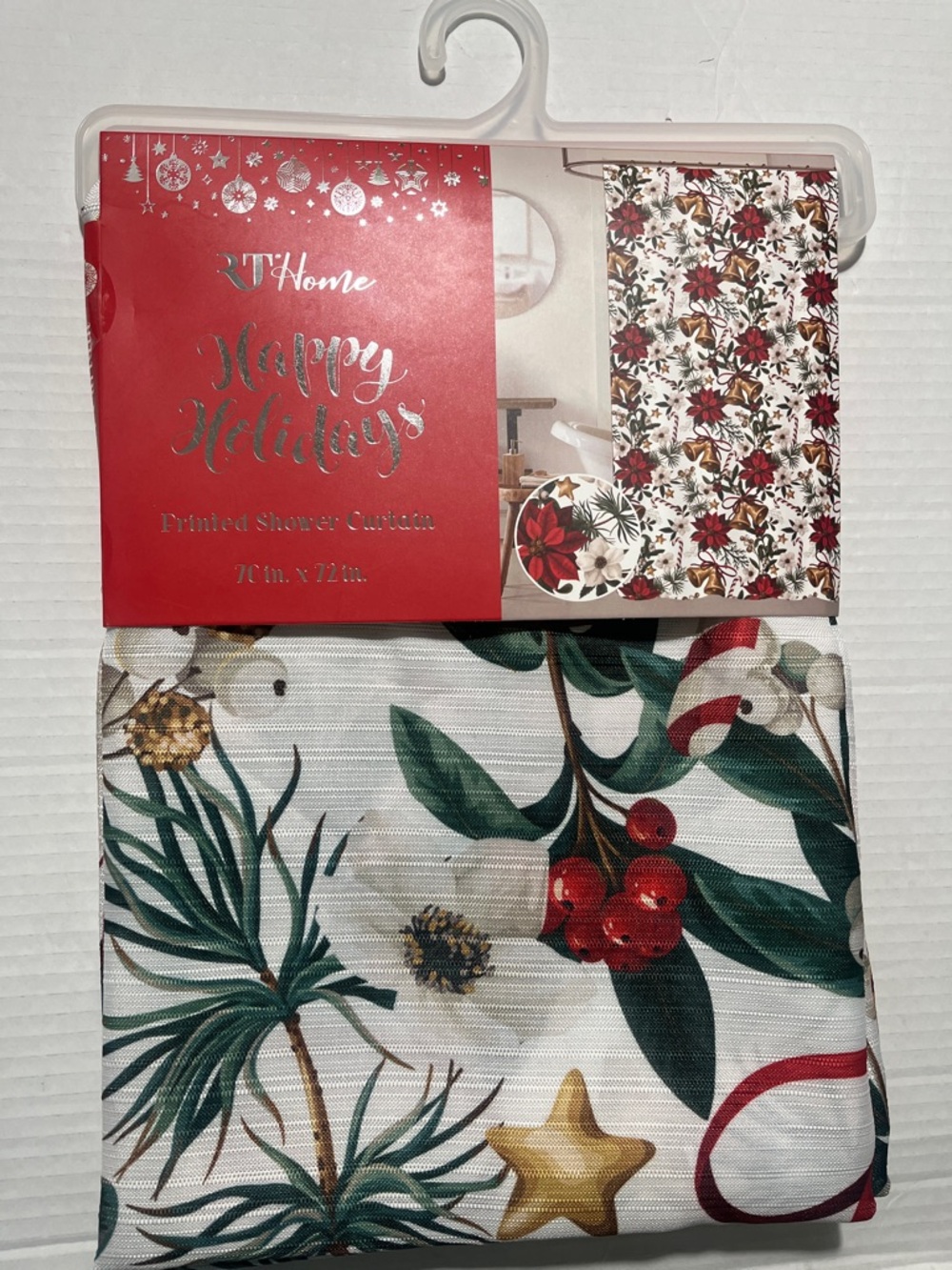 Happy Holidays Printed Shower Curtain - Festive Red & Green